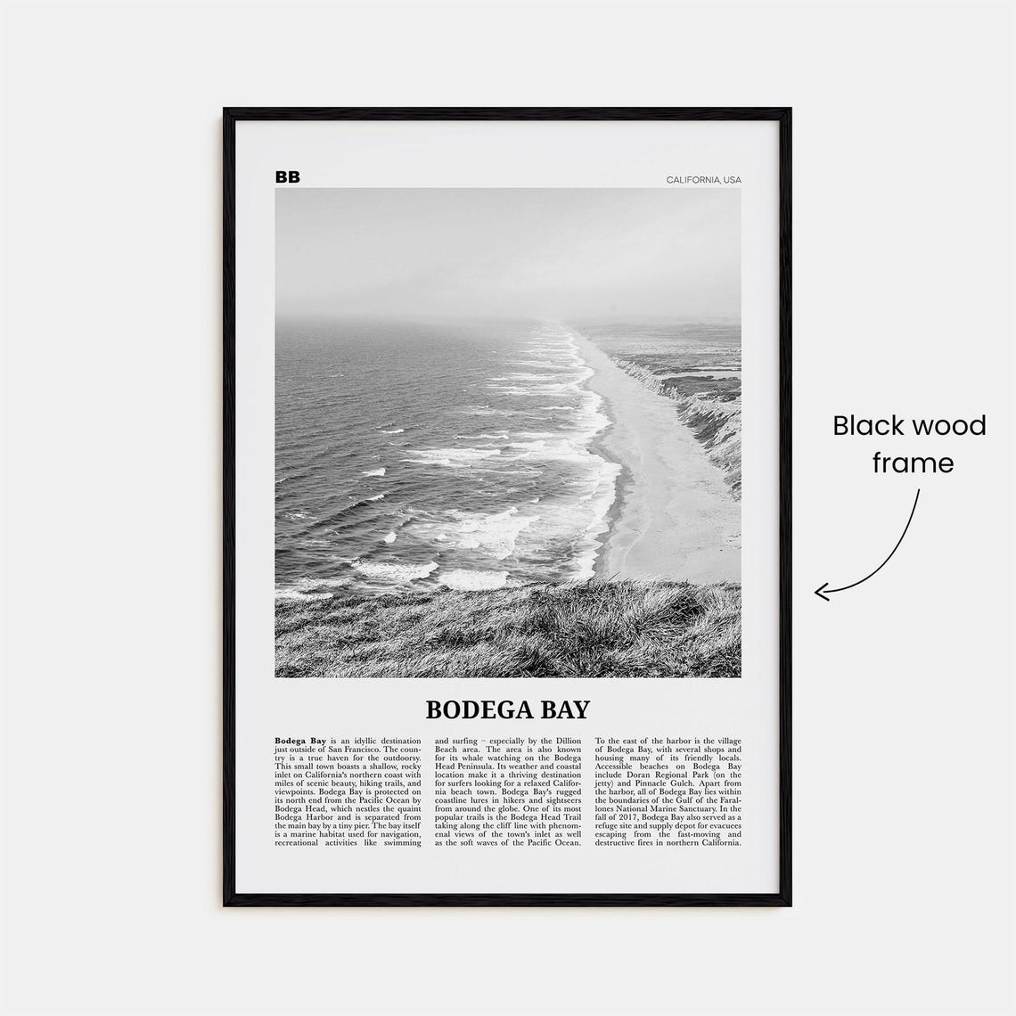 Bodega Bay Black and White Travel Poster, California - Image 3