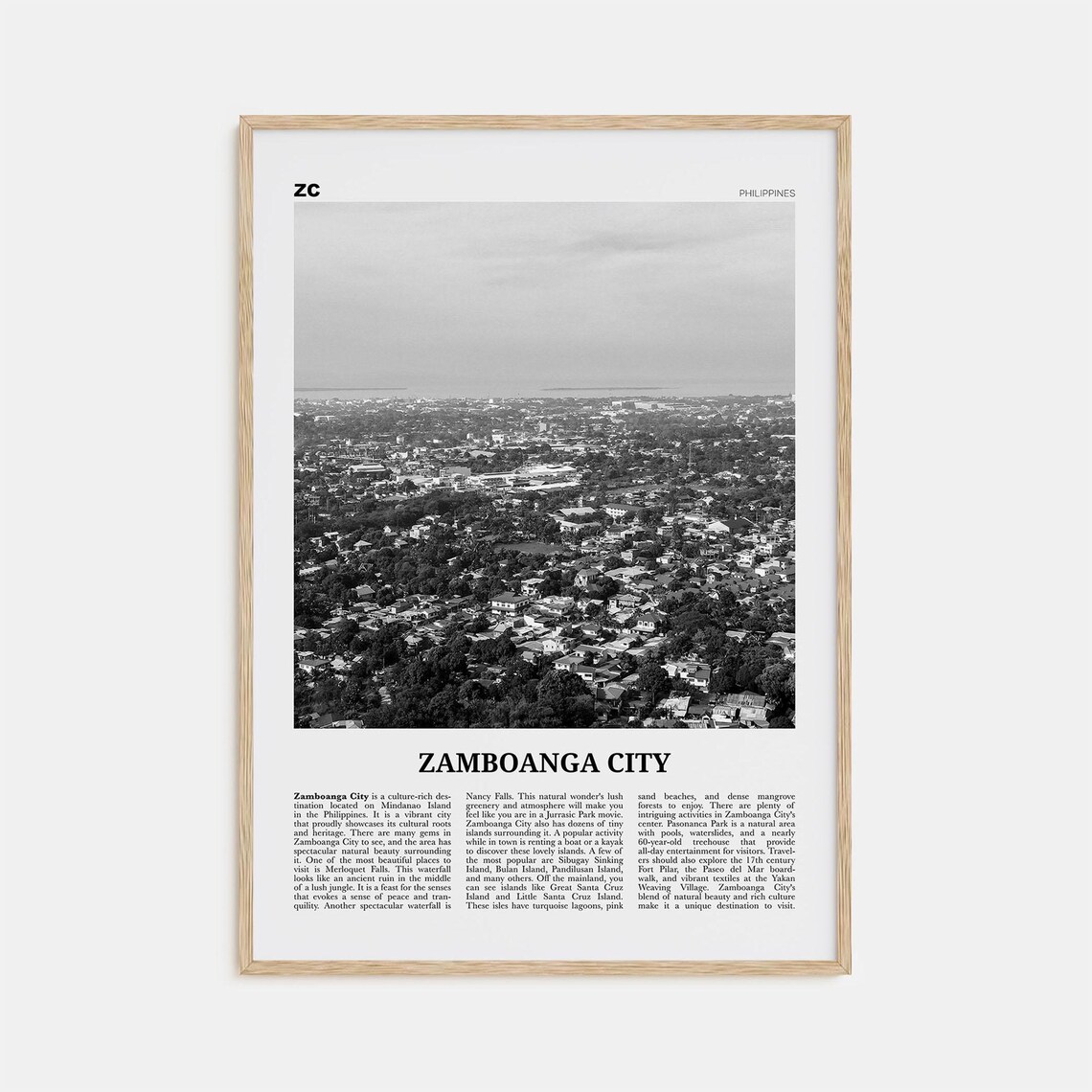 Zamboanga City Black and White Travel Poster, Philippines