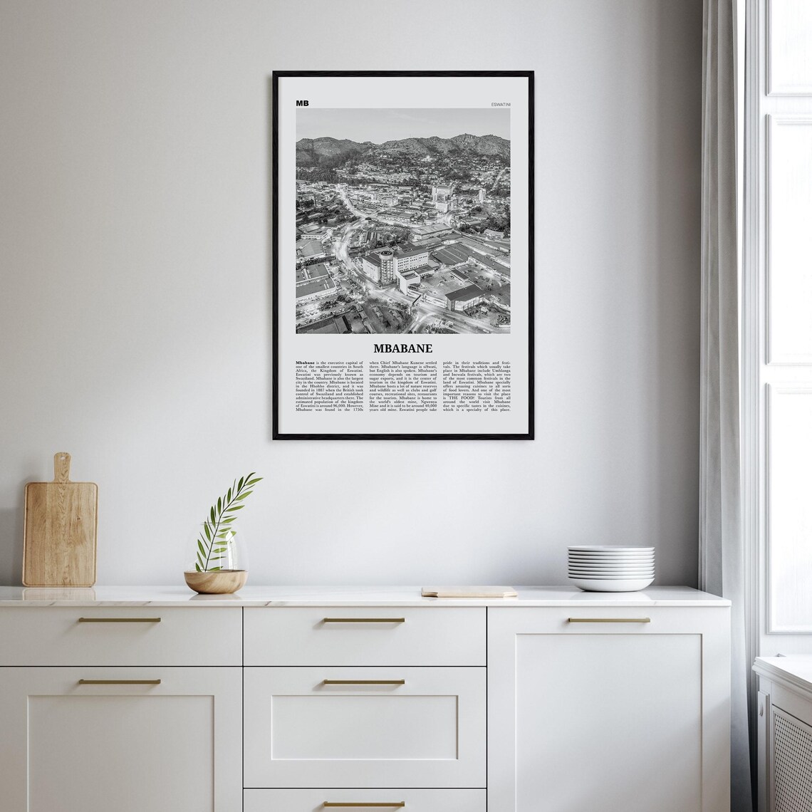 Mbabane Black and White Map Art Print, Eswatini - Image 2