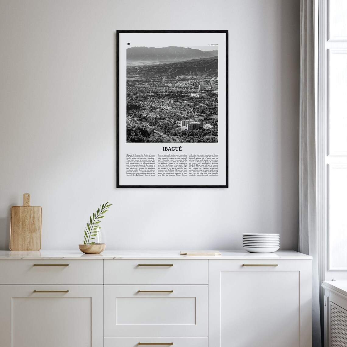 Ibague Black and White Map Poster, Colombia - Image 2