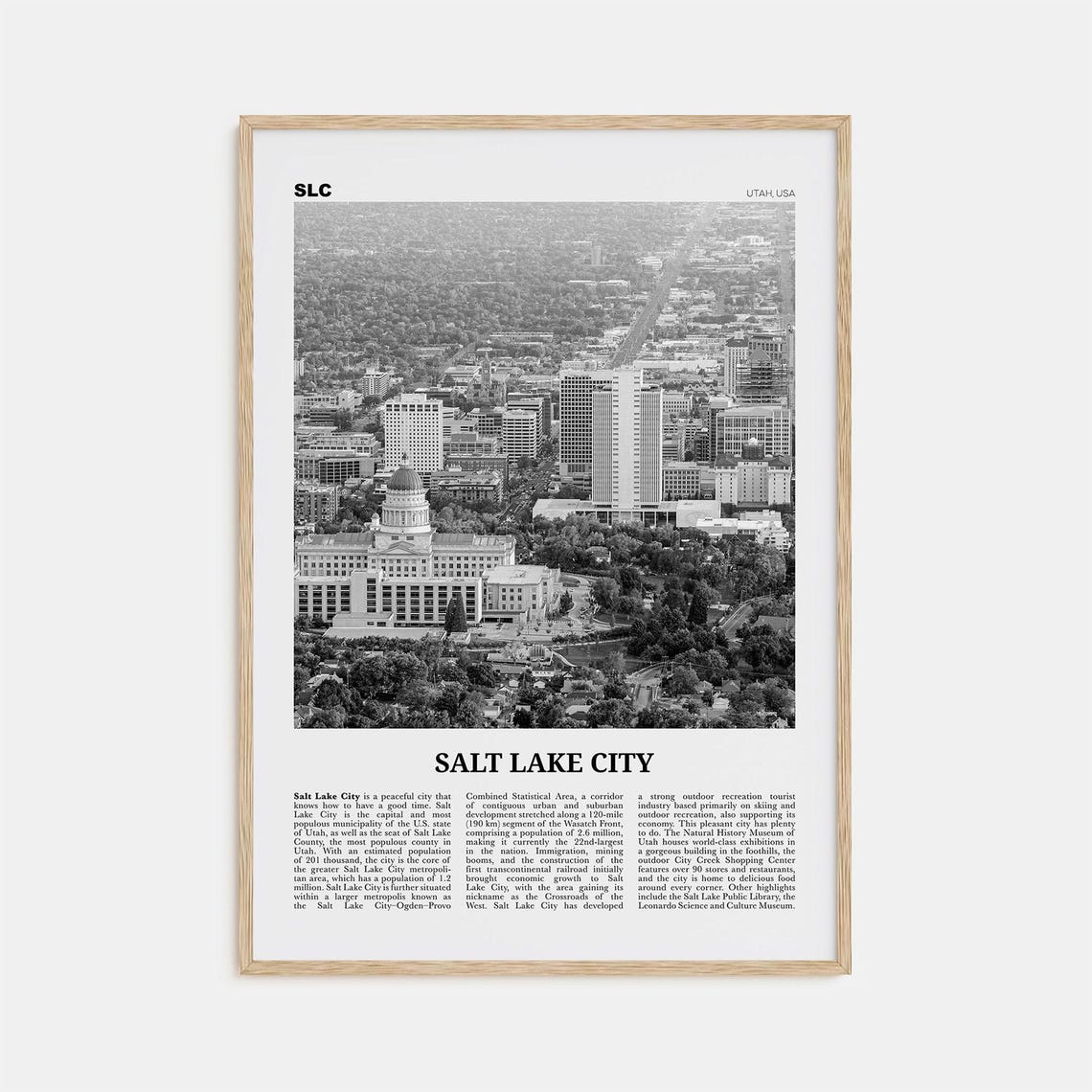 Salt Lake City Print Black And White No 2 Salt Lake Wall Art Salt Lake Poster Salt Lake Photo Utah Usa United States North America