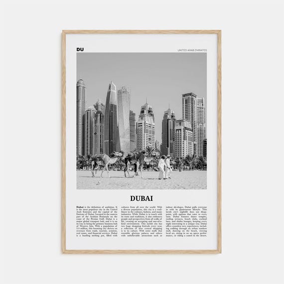 Dubai Black and White Travel Poster, United Arab Emirates