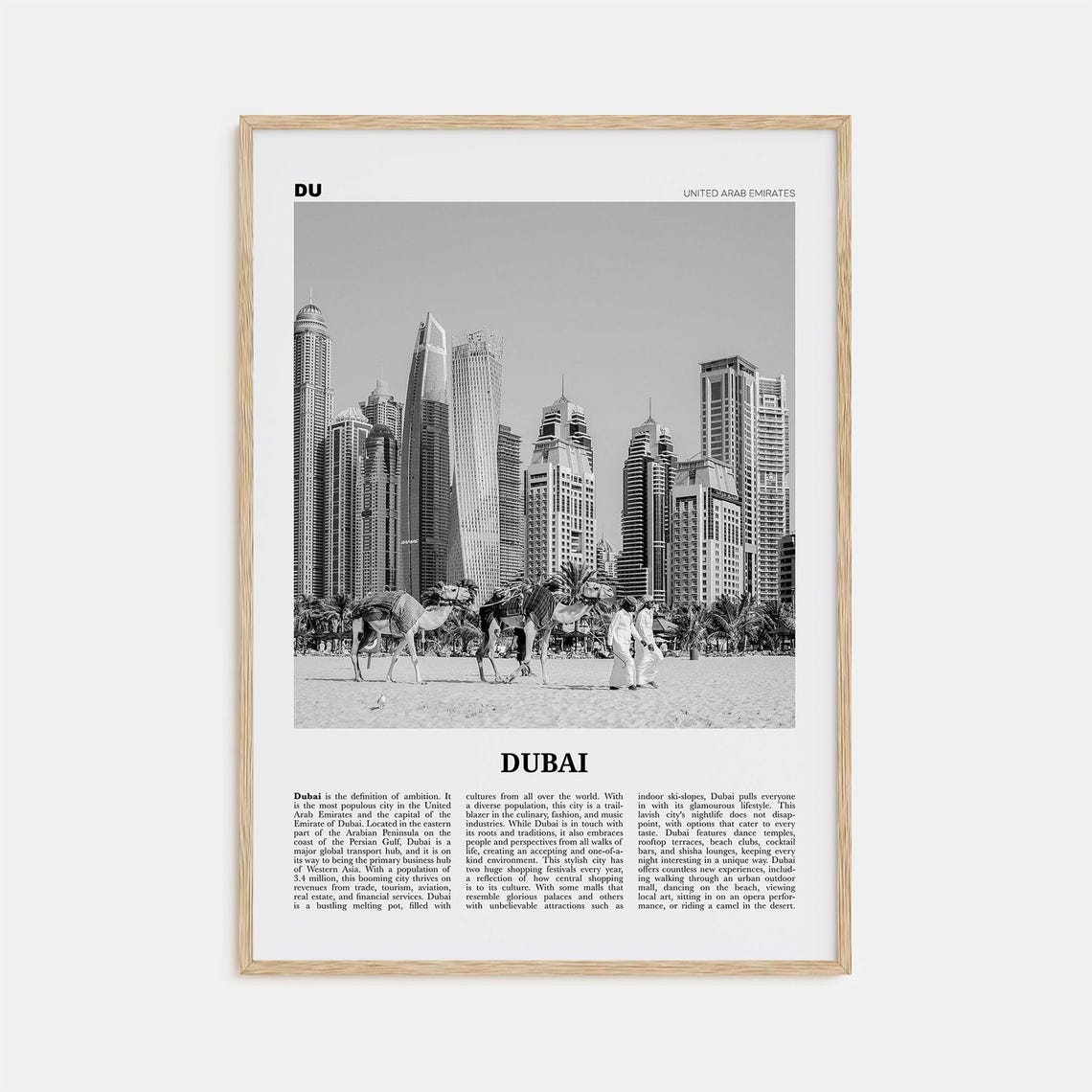Dubai Black and White Travel Poster, United Arab Emirates