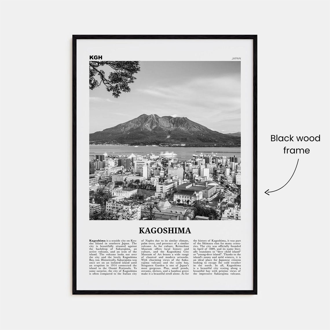 Kagoshima Black and White Travel Poster, Japan Map - Image 3