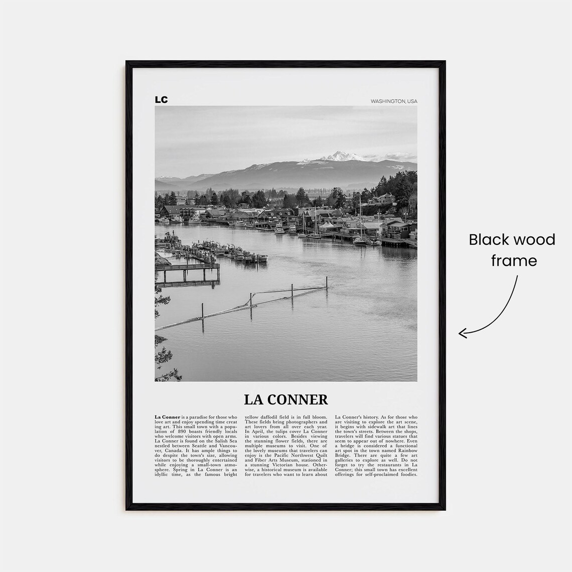 La Conner Black And White Travel Poster, Washington - Image 3