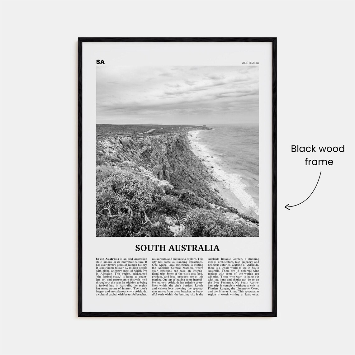 South Australia Black And White Travel Poster - Image 3
