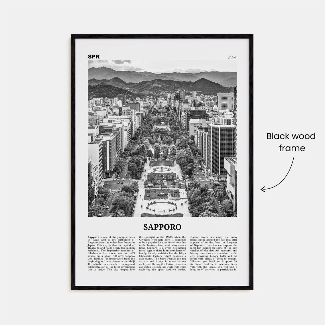 Sapporo Black and White Travel Poster, Japan Map - Image 3