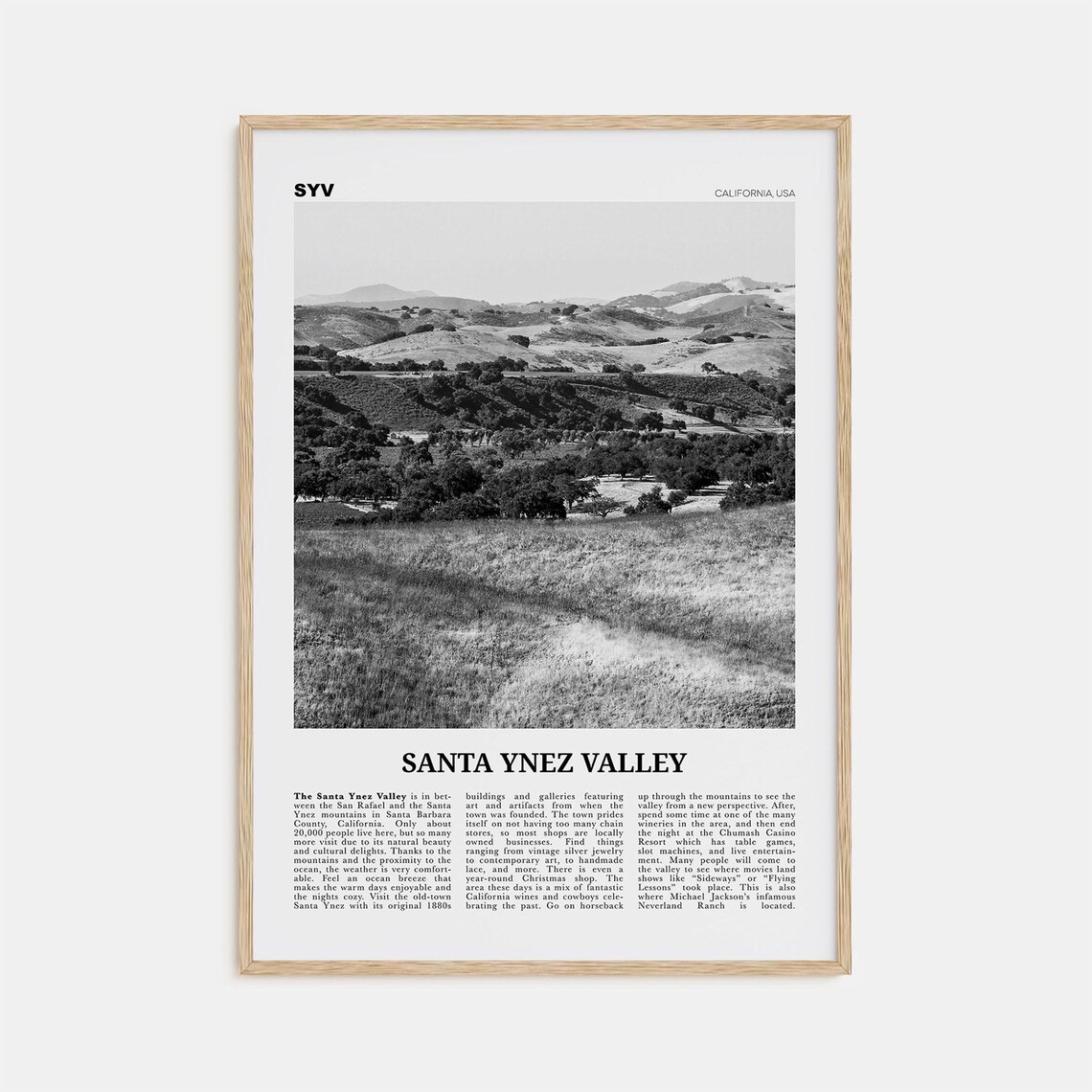 Santa Ynez Valley Black and White Travel Poster
