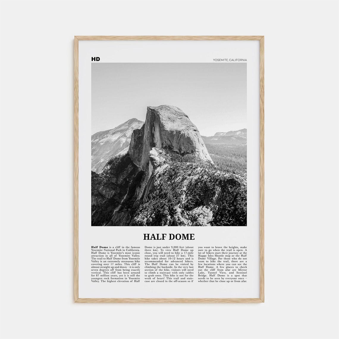 Half Dome Black and White Art Print, Yosemite