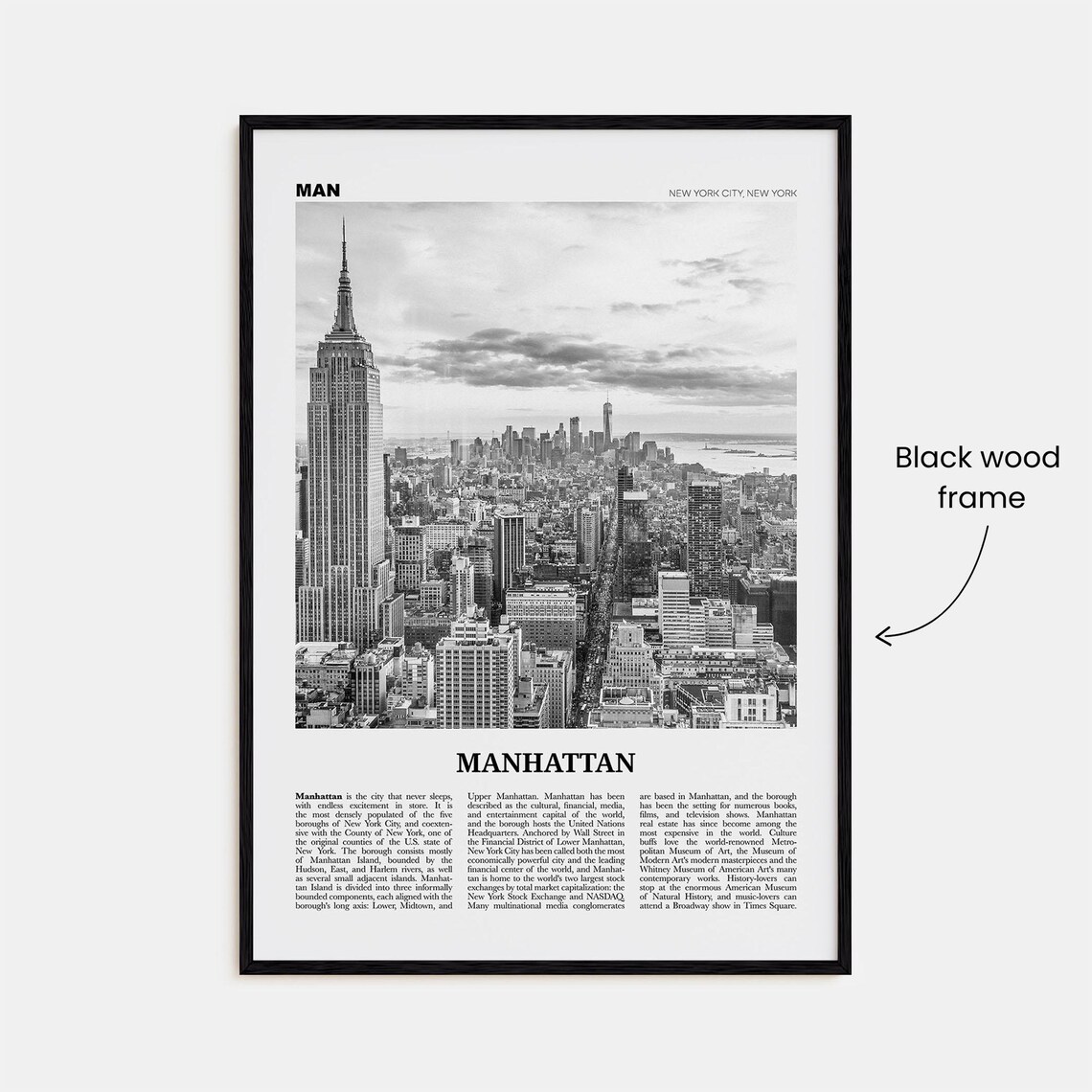 Manhattan Black and White Travel Poster, New York - Image 3