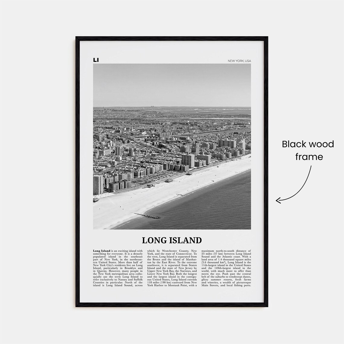 Long Island Black and White Travel Poster, New York - Image 3
