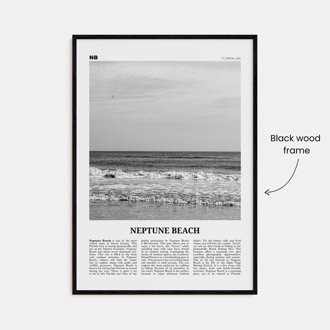 Neptune Beach, Florida Travel Poster, Black and White - Image 3