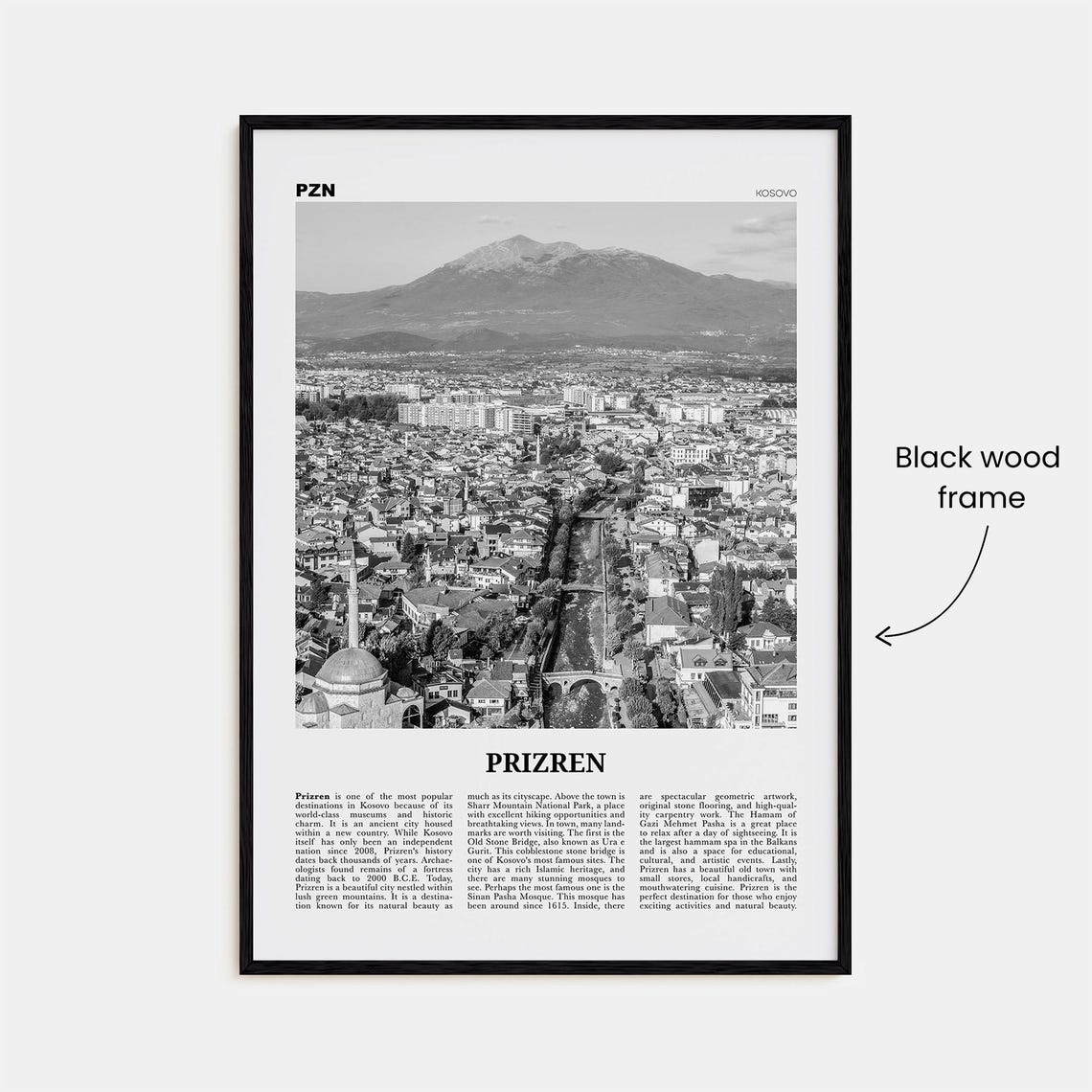 Prizren, Kosovo Black and White Travel Poster - Image 3