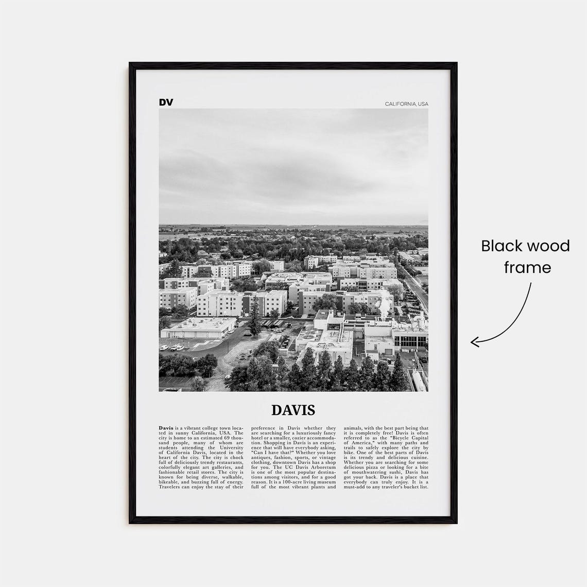 Davis, California Travel Poster, Black and White - Image 3