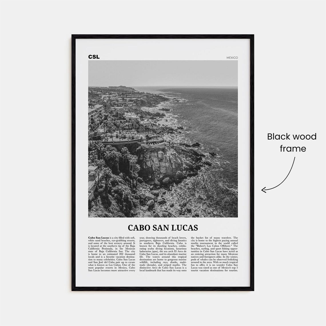 Cabo San Lucas Black and White Travel Poster, Mexico - Image 3