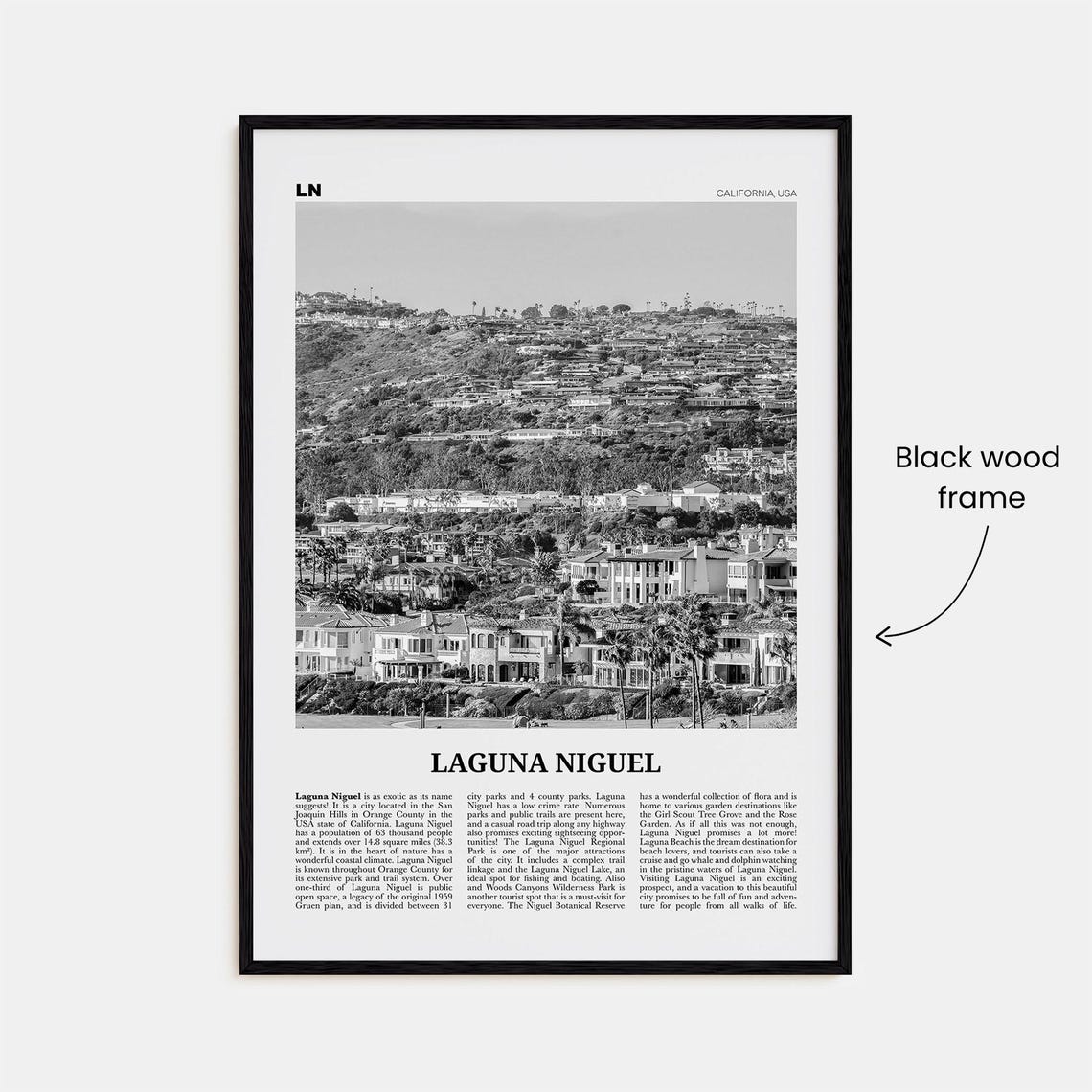 Laguna Niguel Print Black And White Laguna Niguel Wall Art Laguna Niguel Poster Laguna Niguel Photo Laguna Niguel Map California Usa - Image 3
