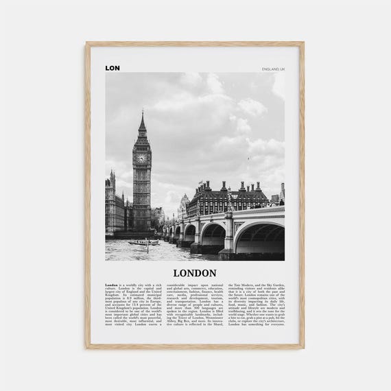 London Black and White Travel Poster, England No. 1