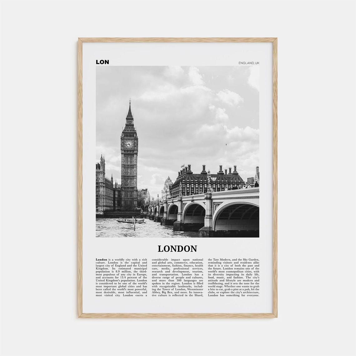 London Black and White Travel Poster, England No. 1