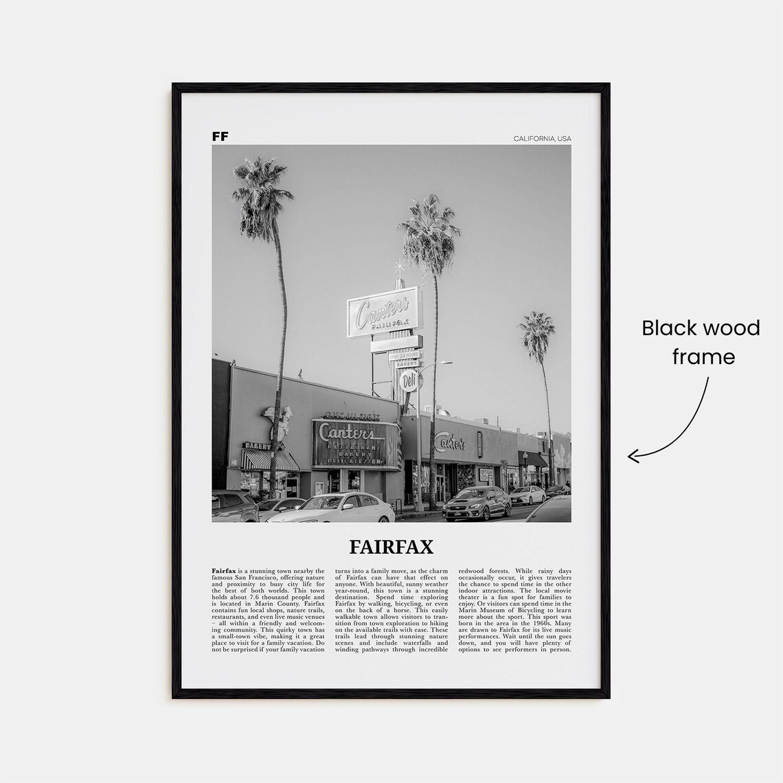 Fairfax, California Black and White Travel Poster - Image 3