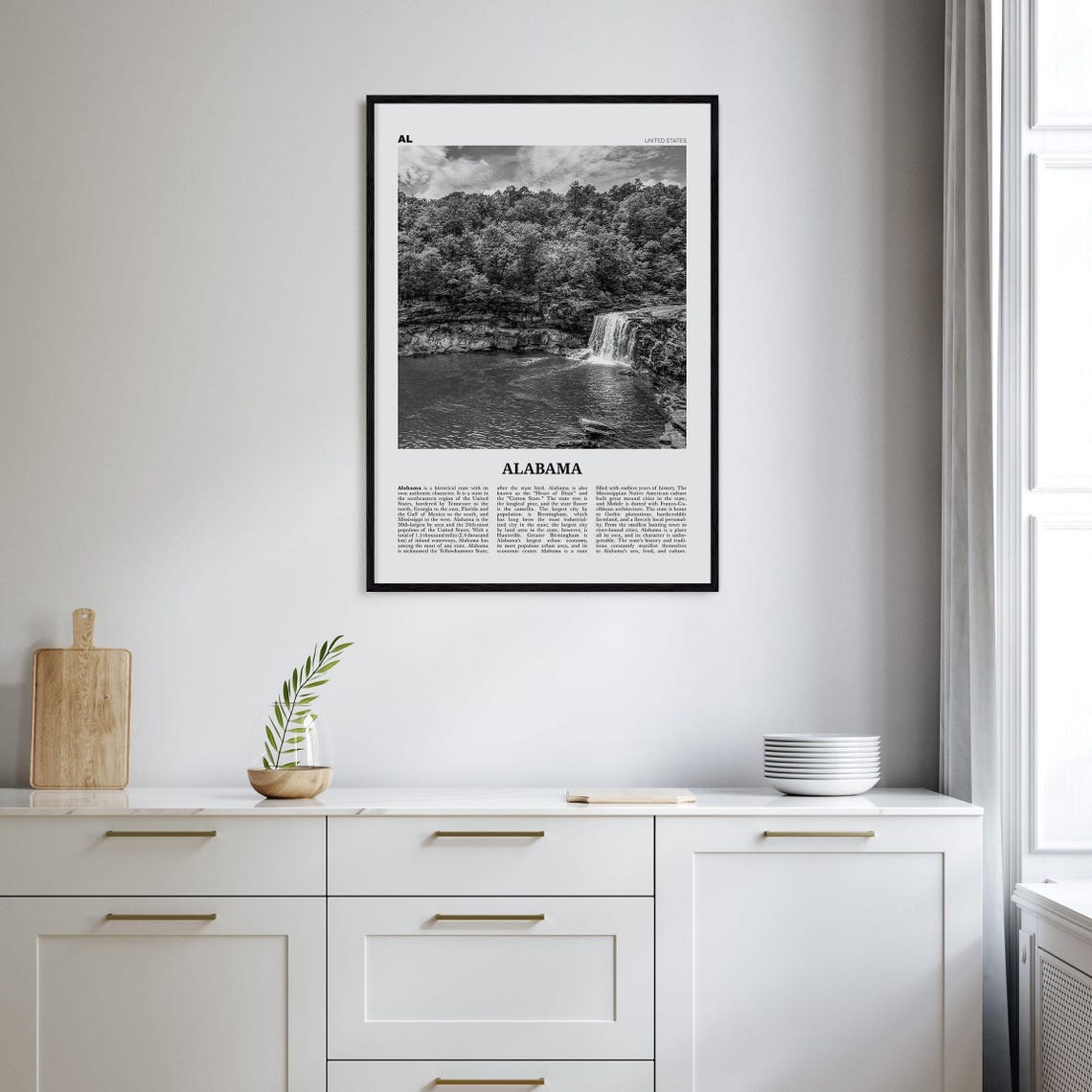 Alabama Black and White Map, Travel Poster Art Print - Image 2
