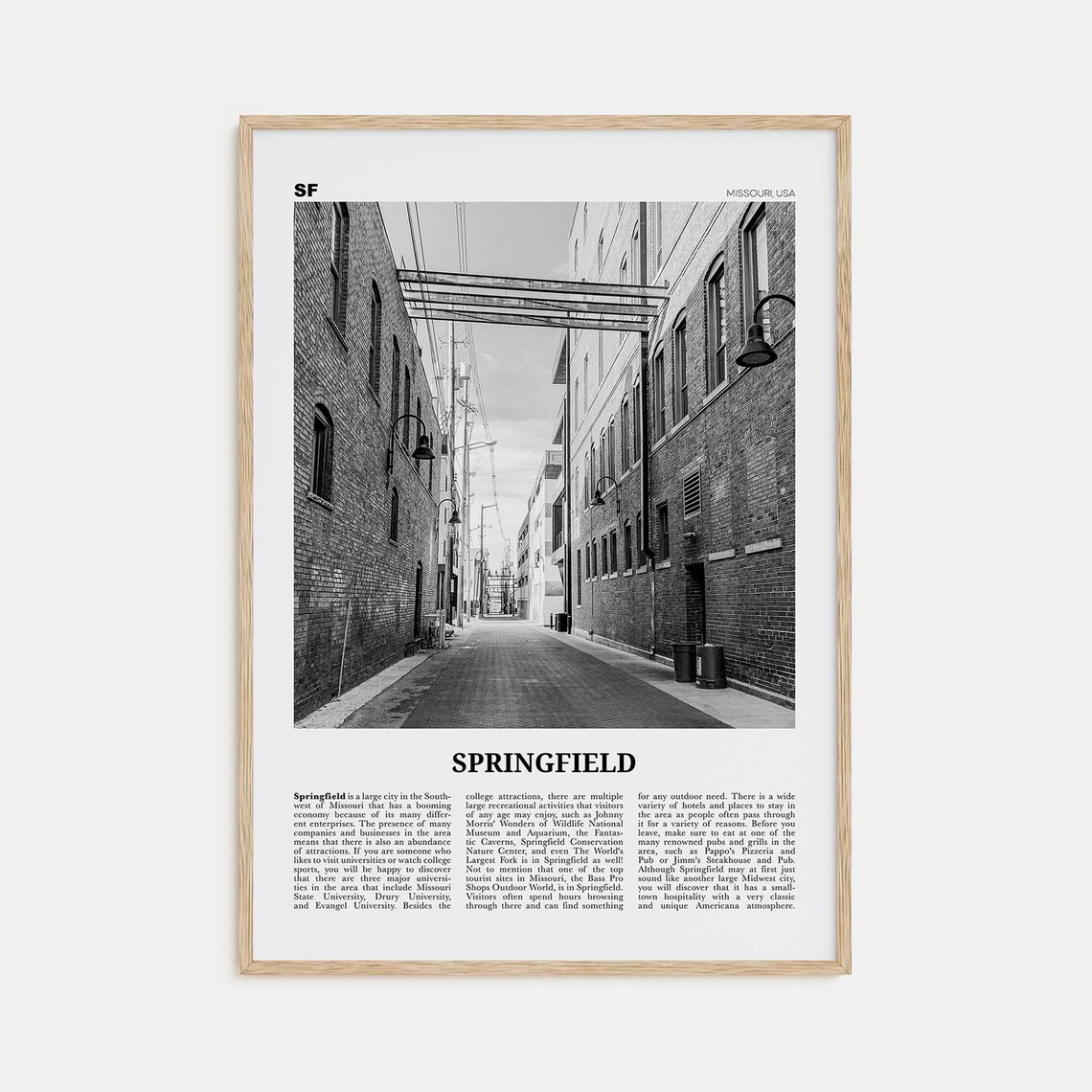 Springfield, Missouri Black and White Travel Poster