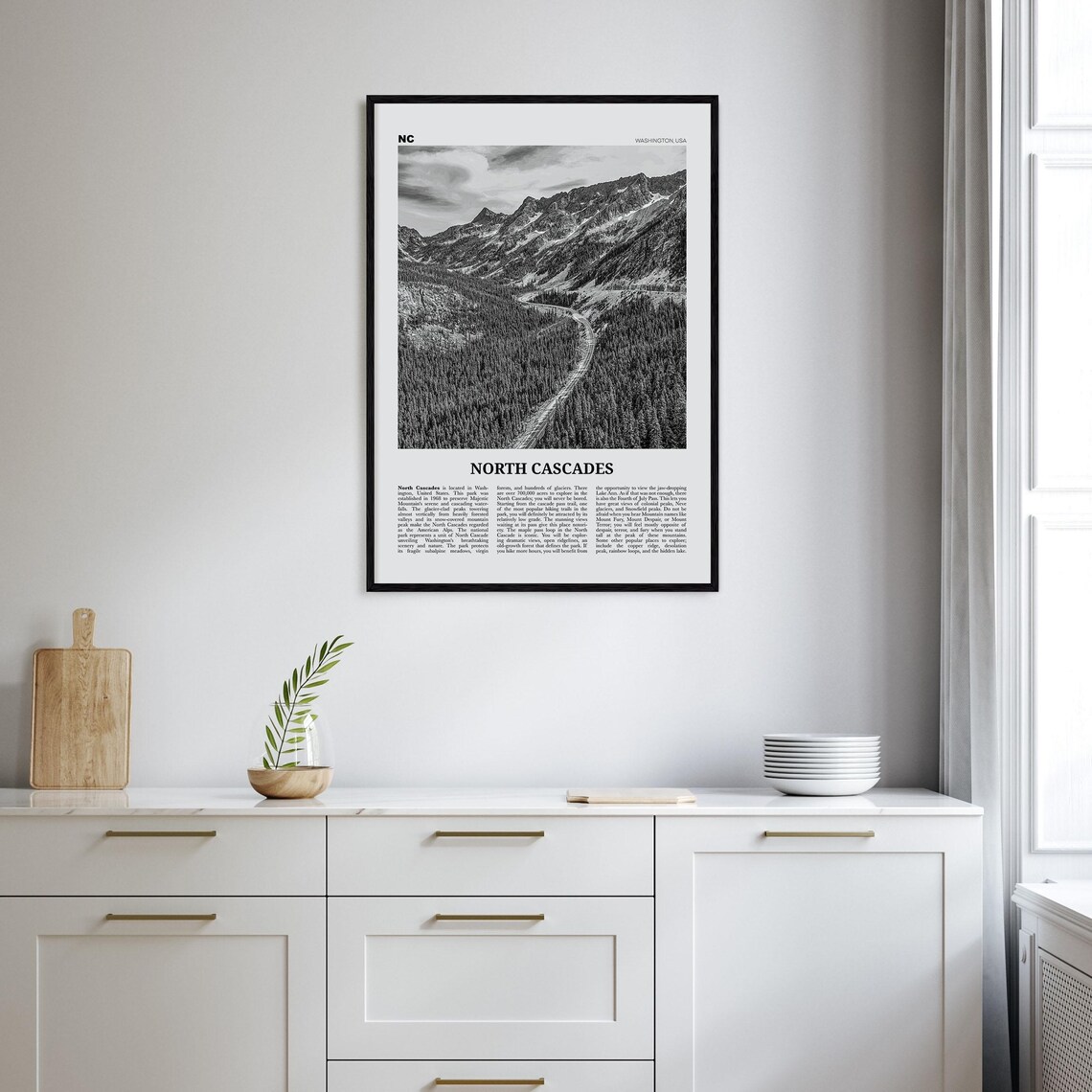 North Cascades National Park, Black and White Travel Poster - Image 2