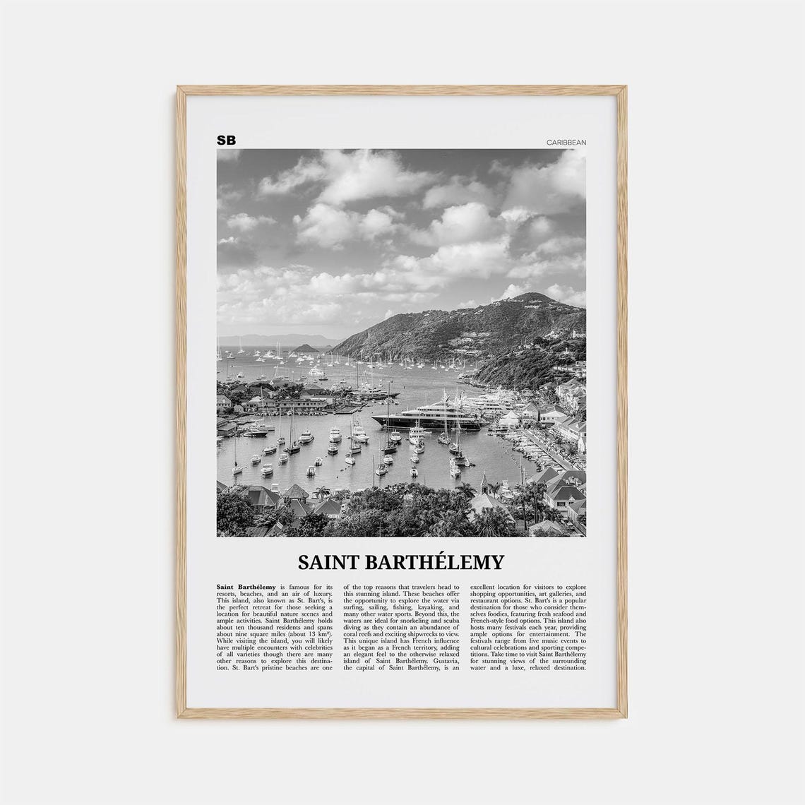 Saint Barthelemy Black and White Travel Poster