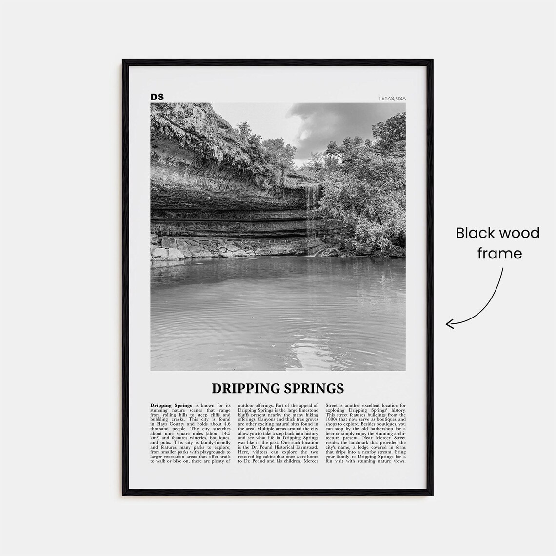 Dripping Springs Black And White Travel Poster - Image 3