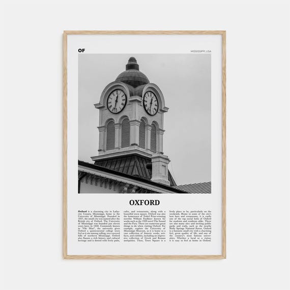 Oxford, Mississippi Black and White Travel Poster