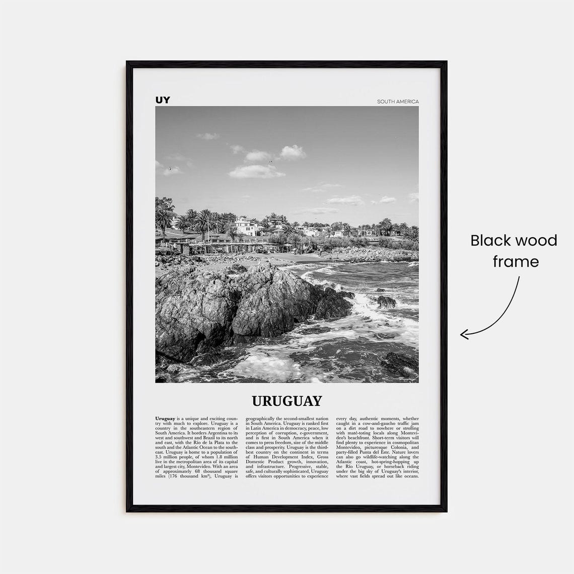 Uruguay Black and White Travel Poster, Montevideo - Image 3