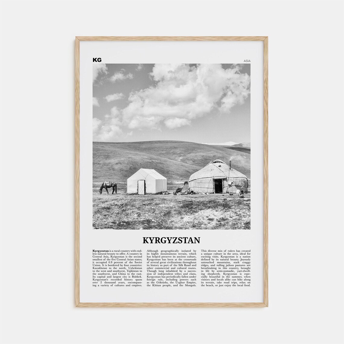 Kyrgyzstan Black and White Travel Poster, Asia