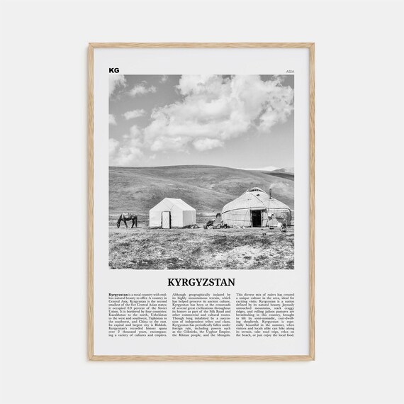 Kyrgyzstan Black and White Travel Poster, Asia