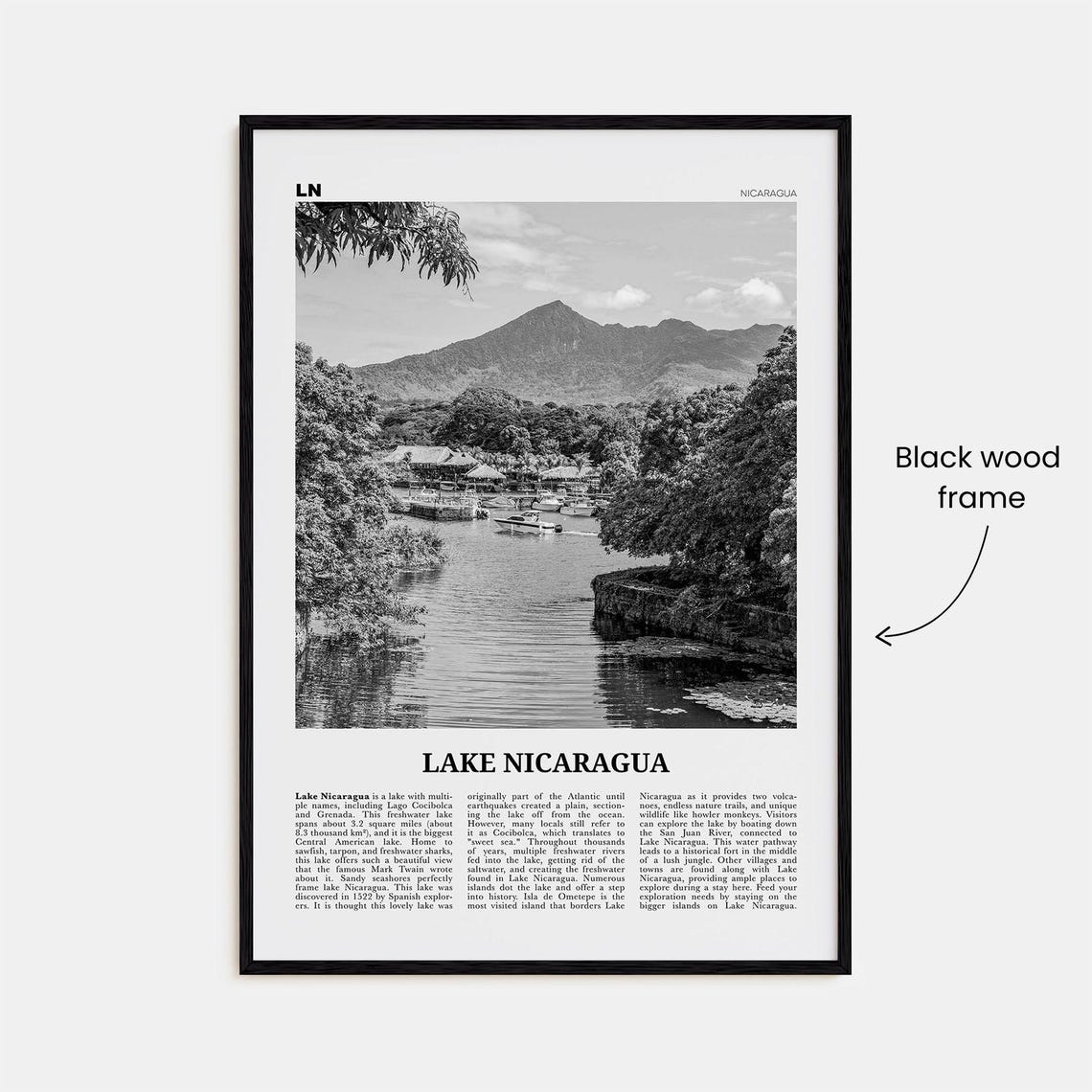 Lake Nicaragua Print Black And White Lake Nicaragua Wall Art Lake Nicaragua Poster Lake Nicaragua Photo Lake Nicaragua Wall Dcor - Image 3