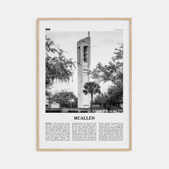McAllen Black and White Map Art Print, Texas USA