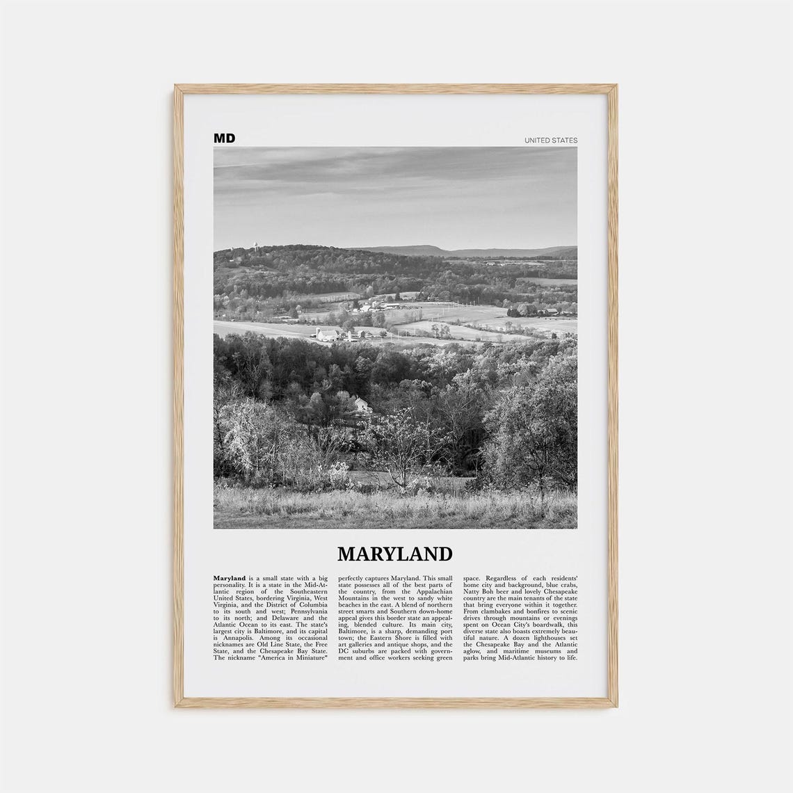 Maryland Print Black And White No 2 Maryland Wall Art Maryland Poster Maryland Photo Maryland Wall Dcor Maryland Map