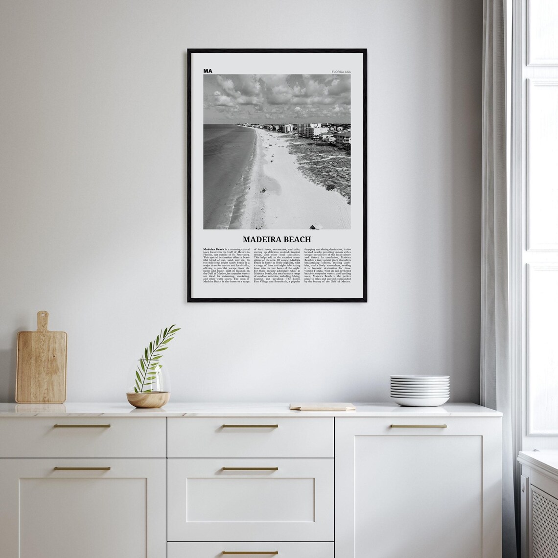 Madeira Beach Black and White Map Travel Art Print - Image 2