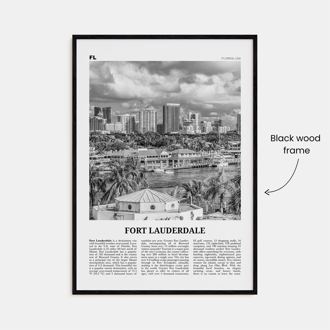 Fort Lauderdale Black and White Travel Poster - Image 3