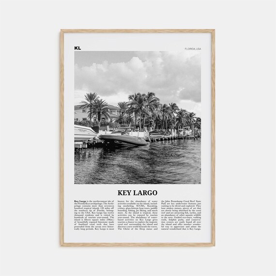Key Largo Black and White Travel Poster, Florida Map