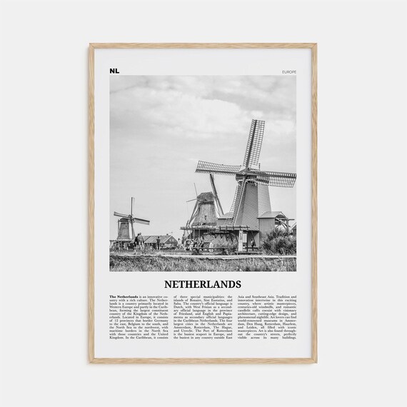 Netherlands Black And White Travel Poster, Europe