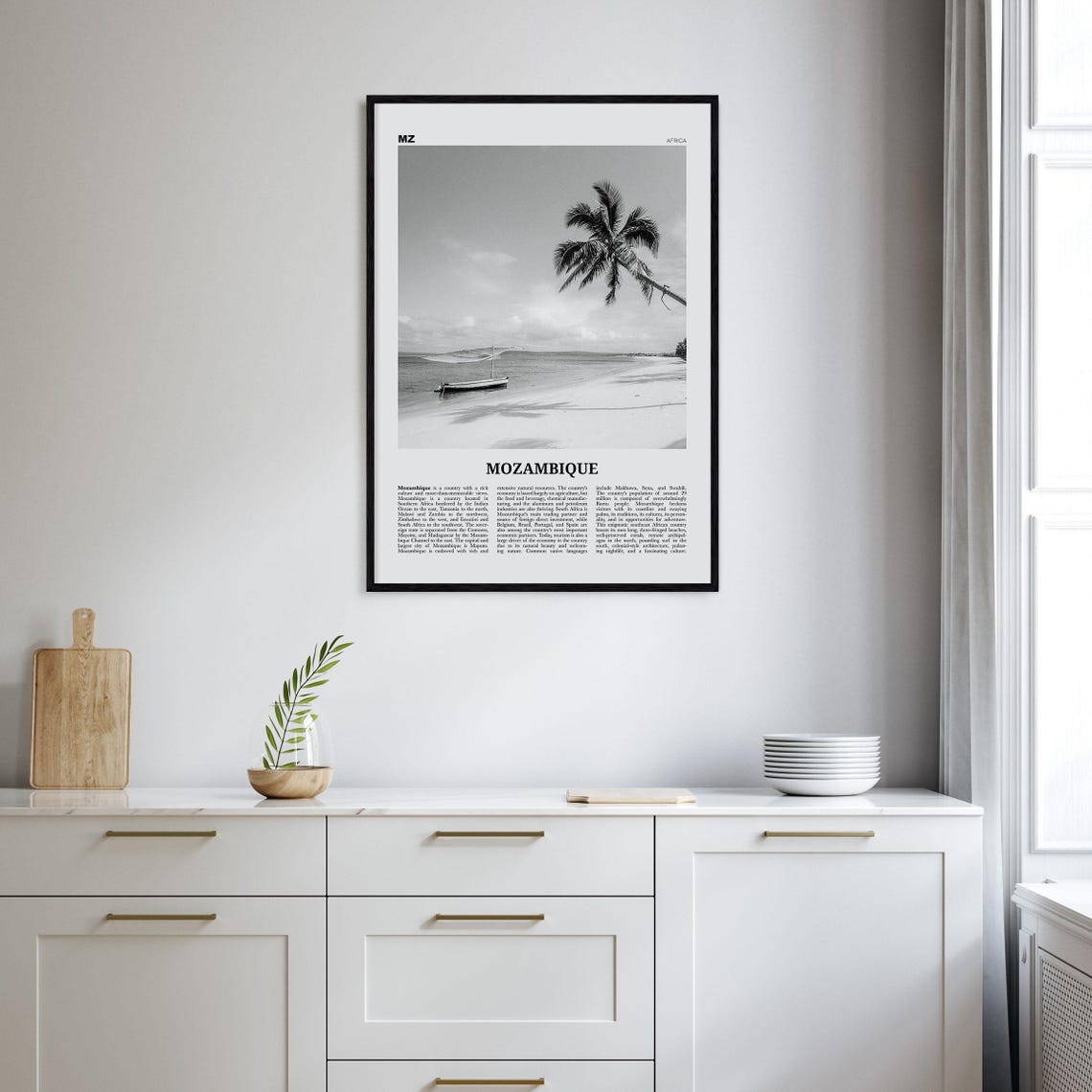 Mozambique Black and White Travel Poster, Maputo Map - Image 2