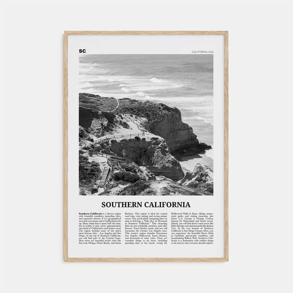 Southern California Black and White Travel Poster