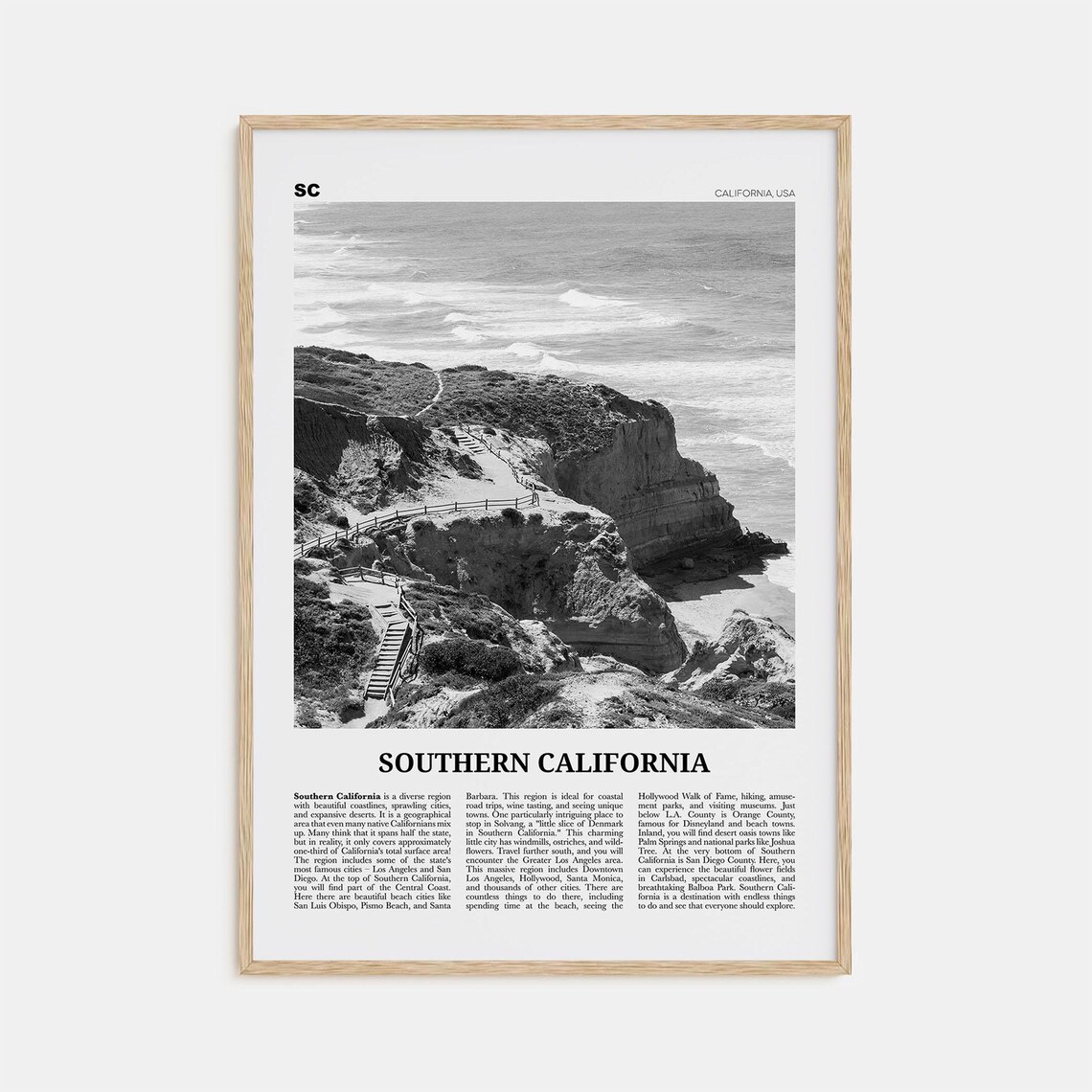 Southern California Black and White Travel Poster