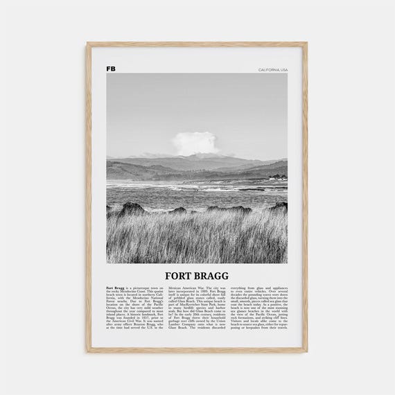 Fort Bragg Black and White Travel Poster, California