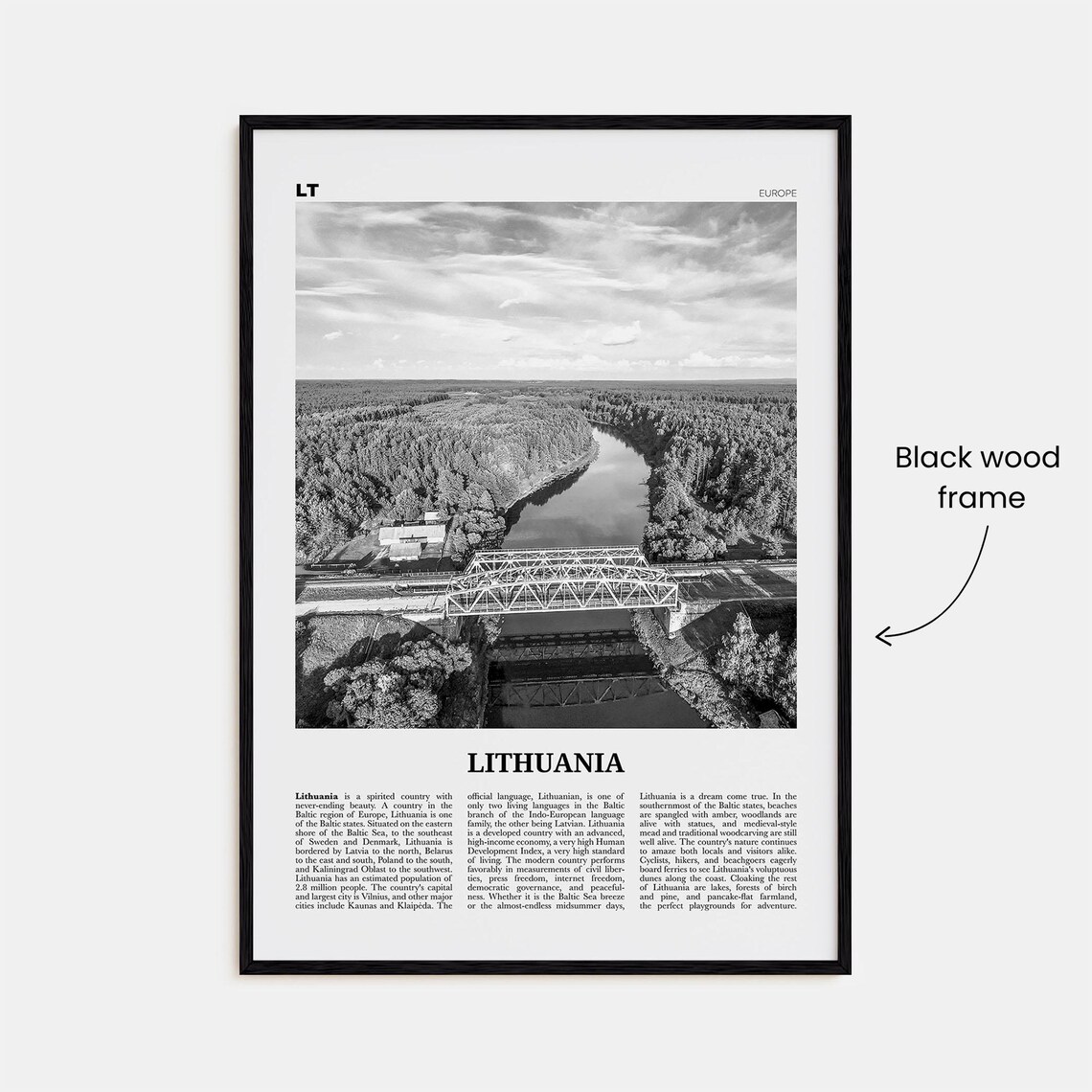 Lithuania Black and White Travel Poster, Vilnius - Image 3