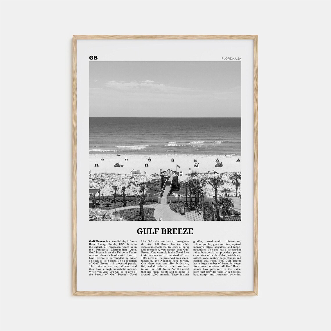 Gulf Breeze, Florida Black and White Travel Poster