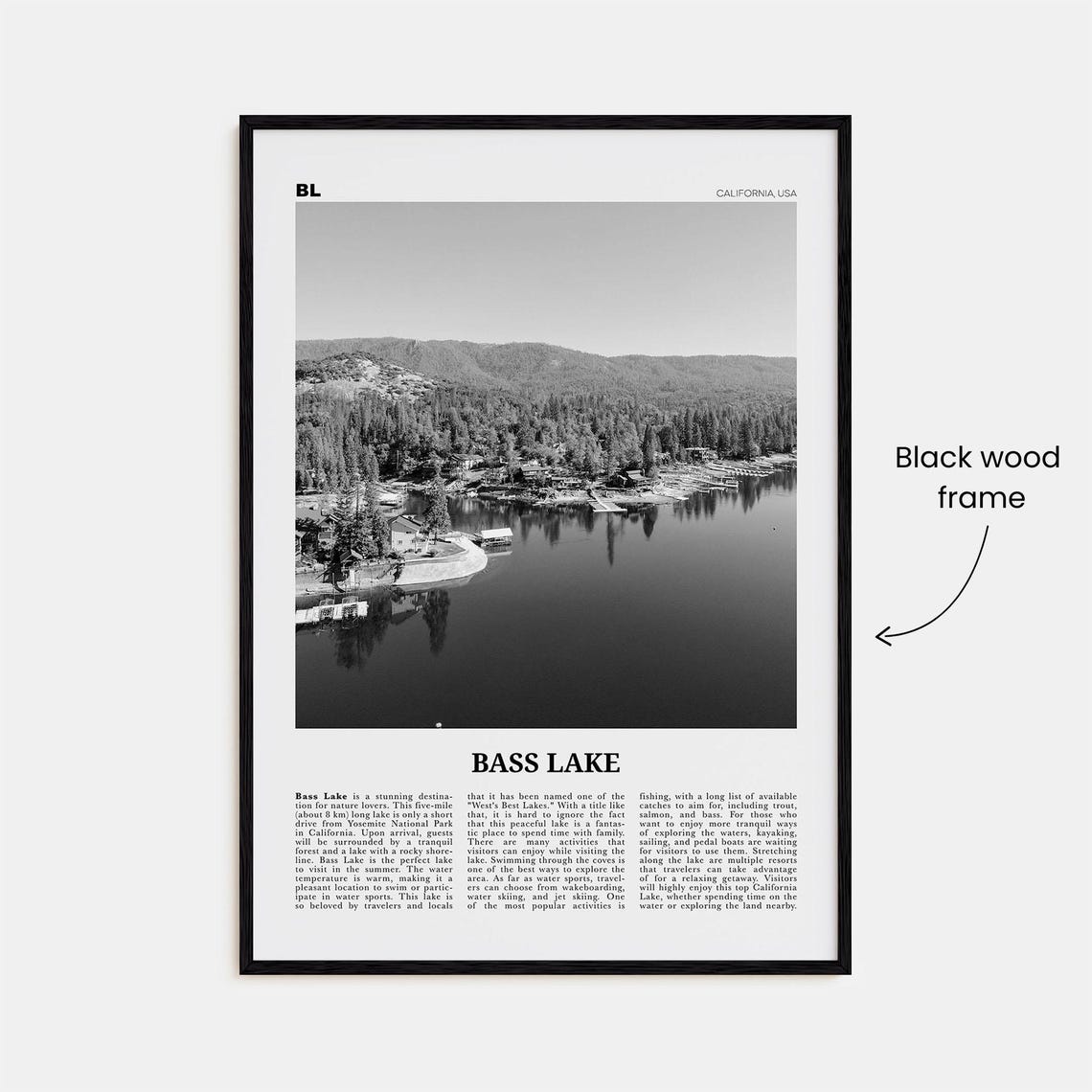 Bass Lake Black and White Travel Poster, California - Image 3