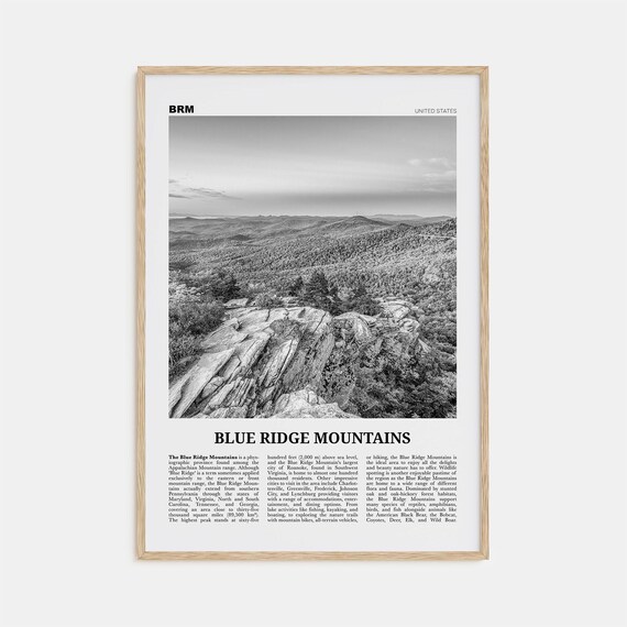 Blue Ridge Mountains Black and White Art Print