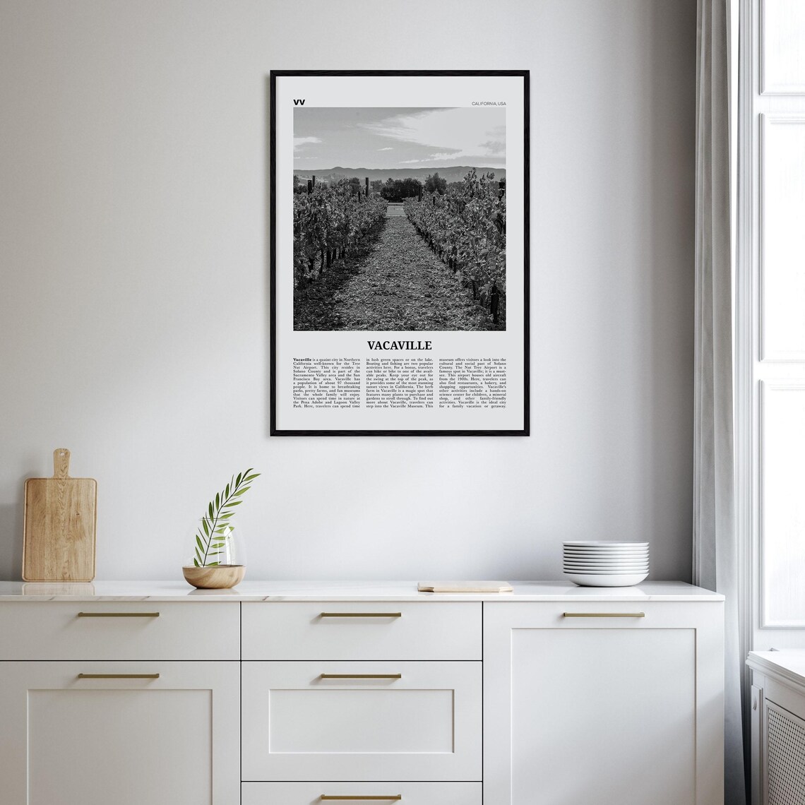 Vacaville Black and White Map Art Print, California - Image 2