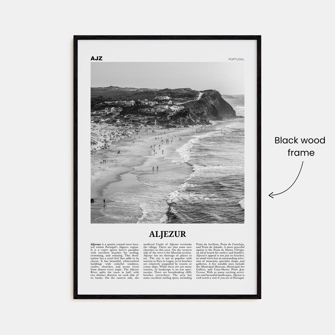 Aljezur Black And White Travel Poster, Algarve Portugal - Image 3