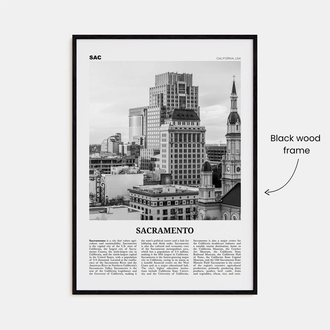 Sacramento Print Black And White No 2 Sacramento Wall Art Sacramento Poster Sacramento Photo California Usa United States - Image 3